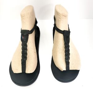 Rainbow Black Braided T-Strap Sandals